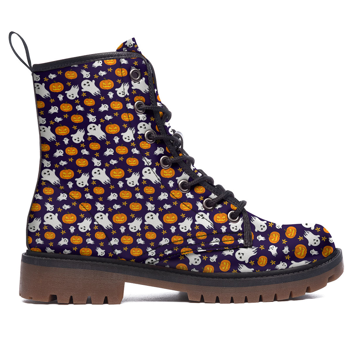 Pumpkin And Ghost Print Pattern Work Boots-grizzshop