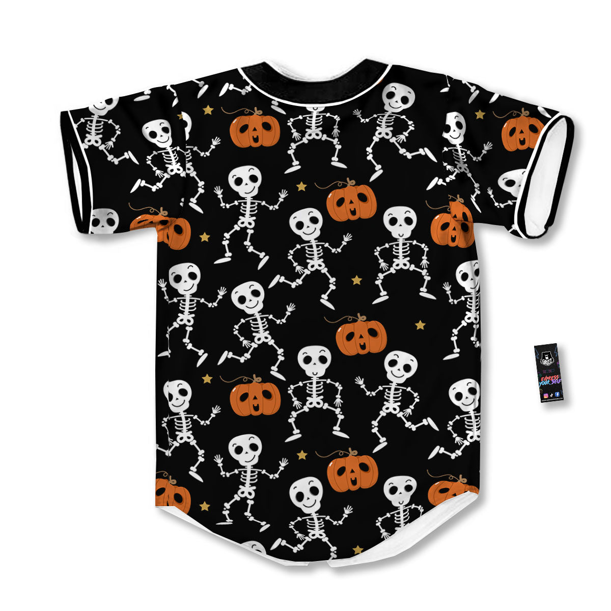 Pumpkin And Skeleton Halloween Print Baseball Jersey-grizzshop