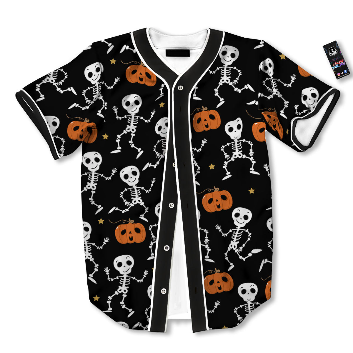 Pumpkin And Skeleton Halloween Print Baseball Jersey-grizzshop