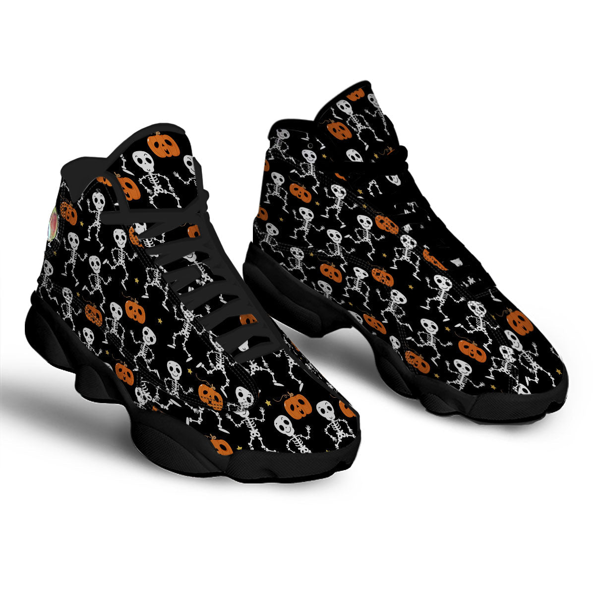 Pumpkin And Skeleton Halloween Print Black Basketball Shoes-grizzshop
