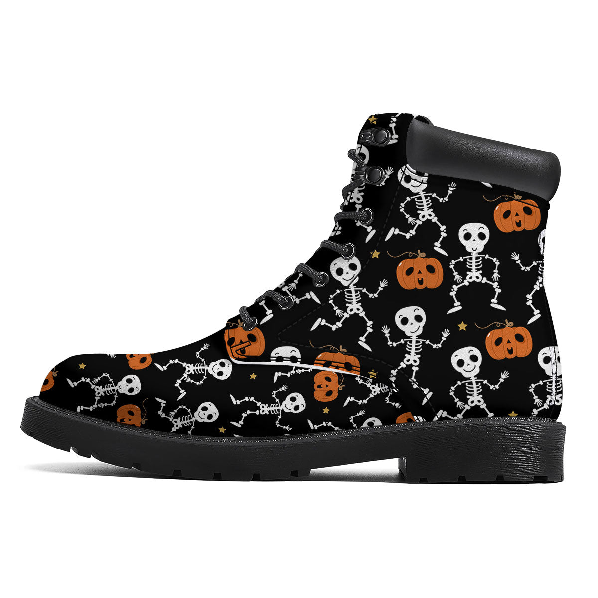 Pumpkin And Skeleton Halloween Print Boots-grizzshop