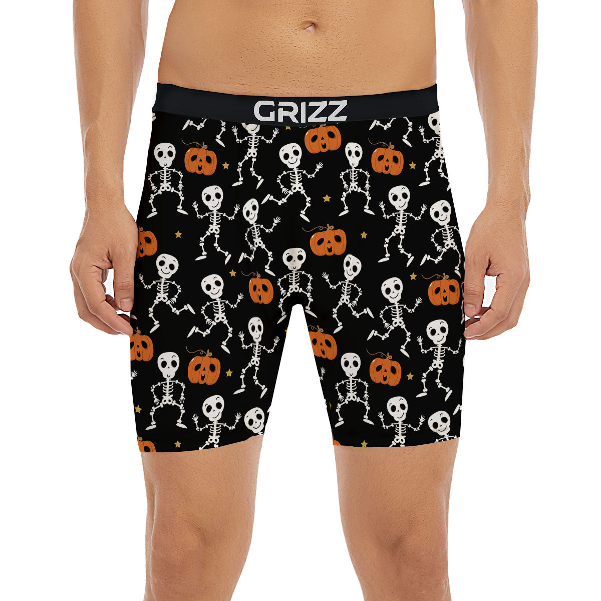 Pumpkin And Skeleton Halloween Print Boxer Briefs-grizzshop