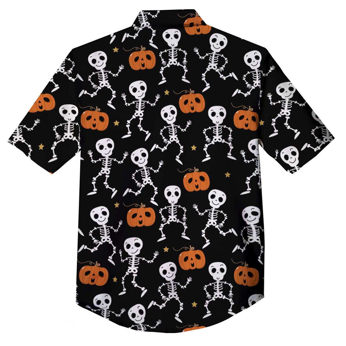 Pumpkin And Skeleton Halloween Print Button Up Shirt-grizzshop