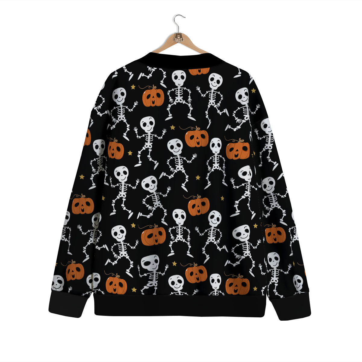 Pumpkin And Skeleton Halloween Print Cardigan-grizzshop