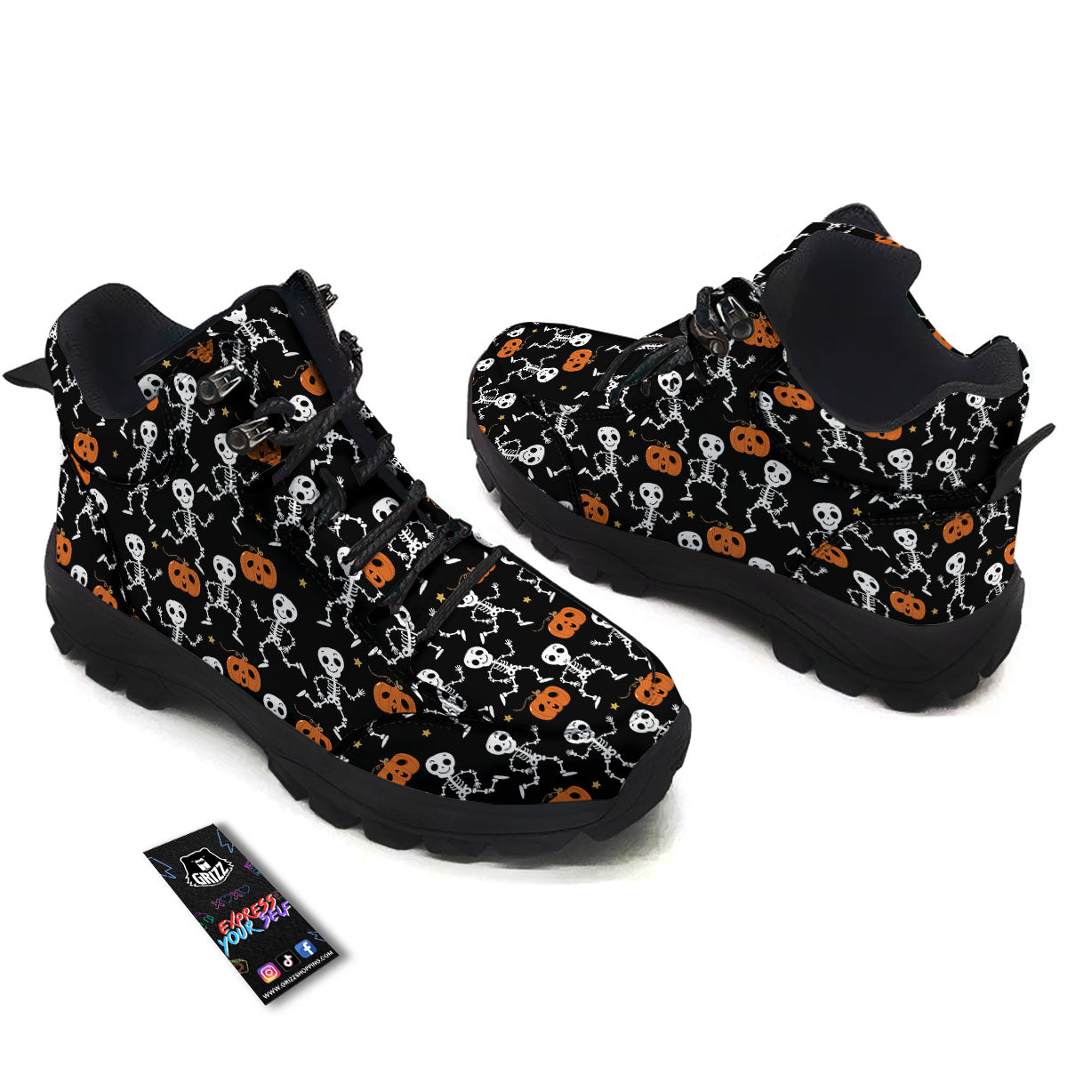 Pumpkin And Skeleton Halloween Print Hiking Shoes-grizzshop