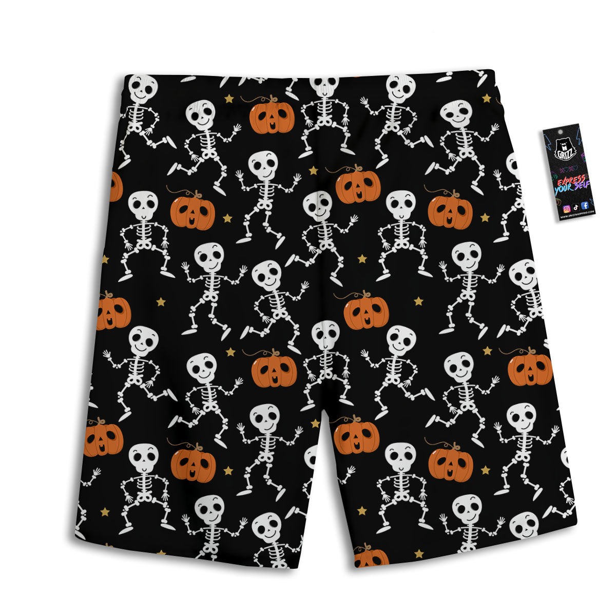 Pumpkin And Skeleton Halloween Print Men's Athletic Shorts