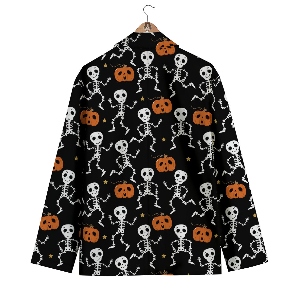 Pumpkin And Skeleton Halloween Print Men's Blazer-grizzshop