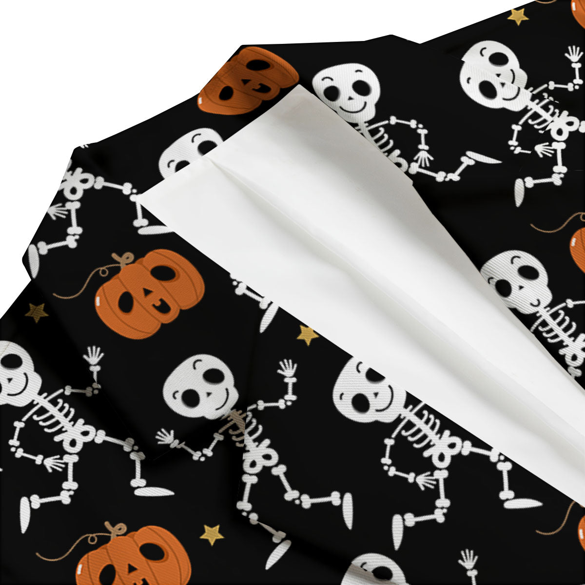 Pumpkin And Skeleton Halloween Print Men's Blazer-grizzshop