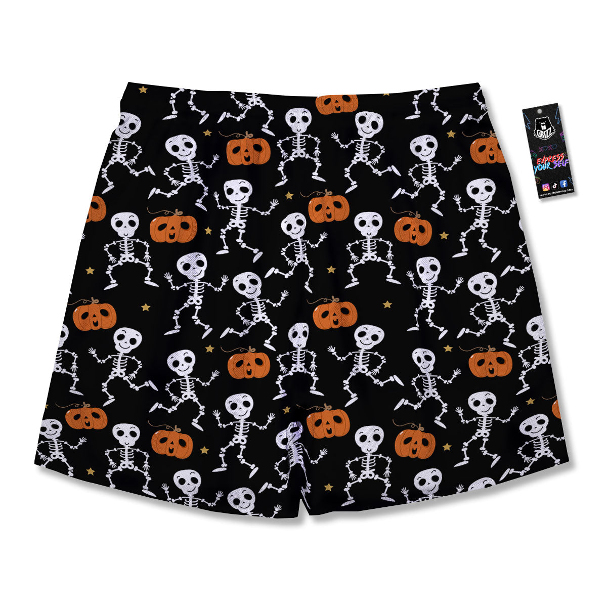 Pumpkin And Skeleton Halloween Print Men's Running Shorts-grizzshop