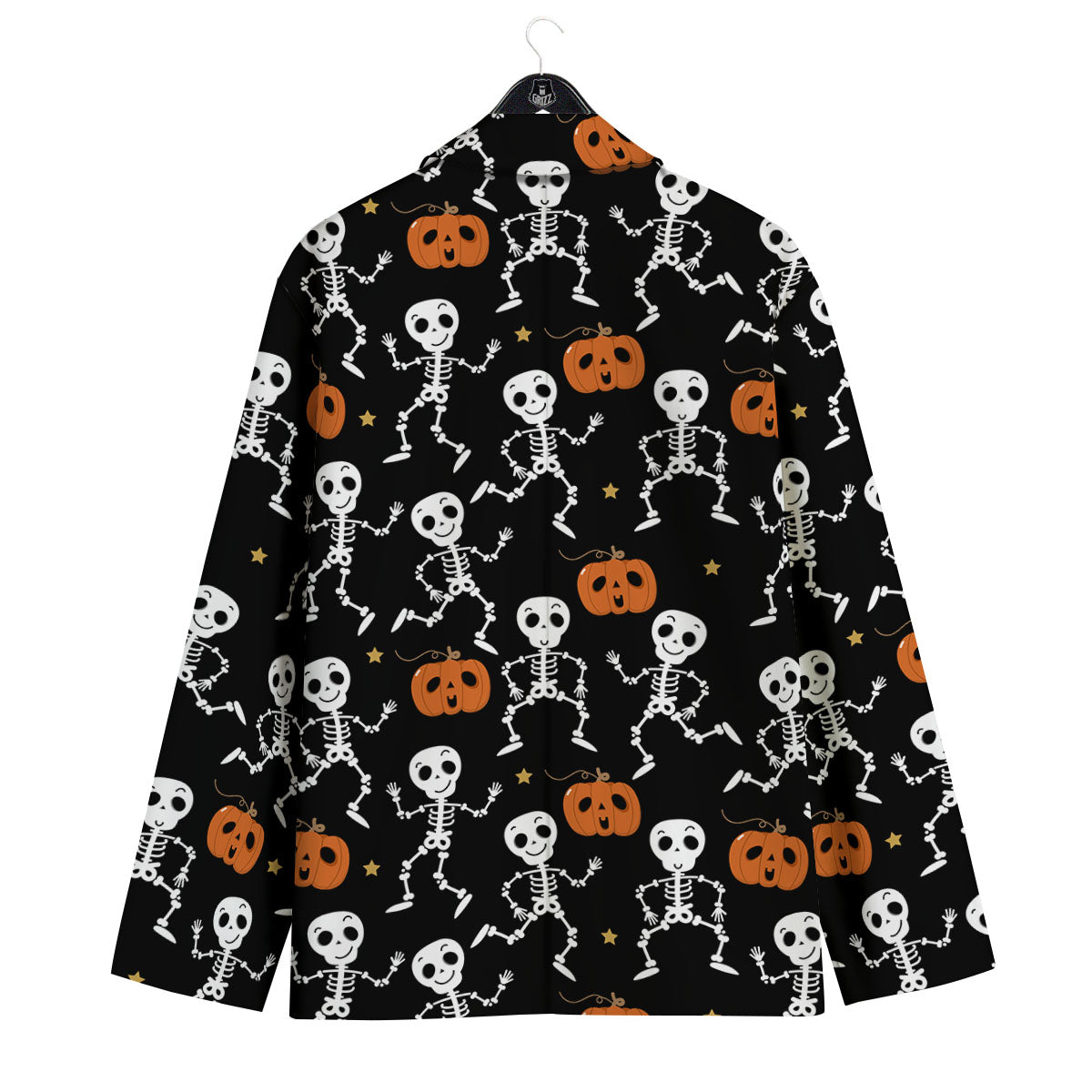 Pumpkin And Skeleton Halloween Print Men's Sport Coat-grizzshop