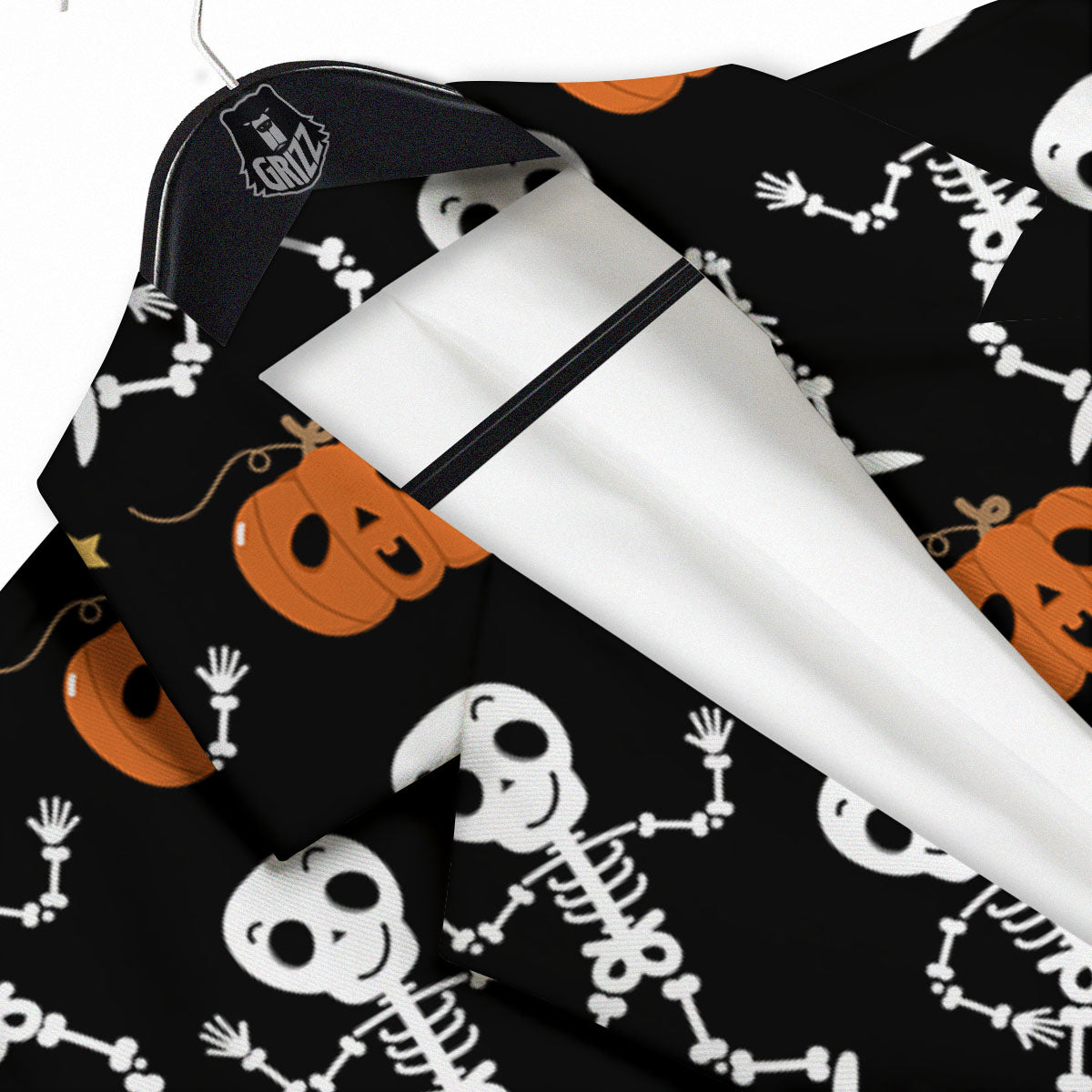 Pumpkin And Skeleton Halloween Print Men's Sport Coat-grizzshop