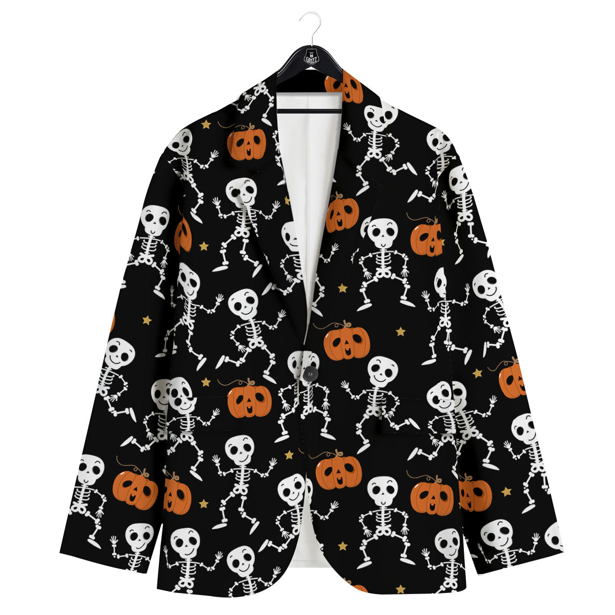 Pumpkin And Skeleton Halloween Print Men's Sport Coat-grizzshop