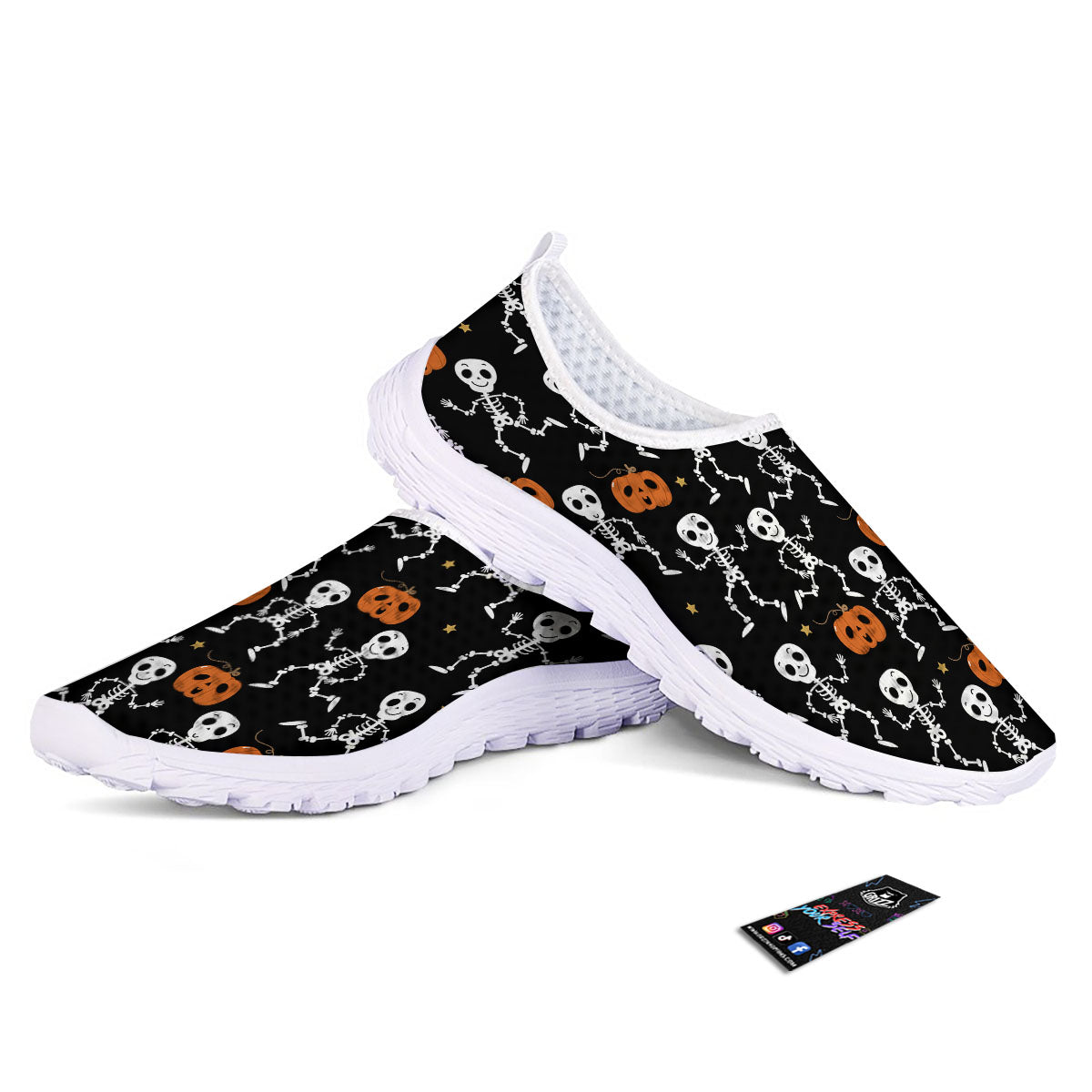 Pumpkin And Skeleton Halloween Print Nurse Shoes-grizzshop