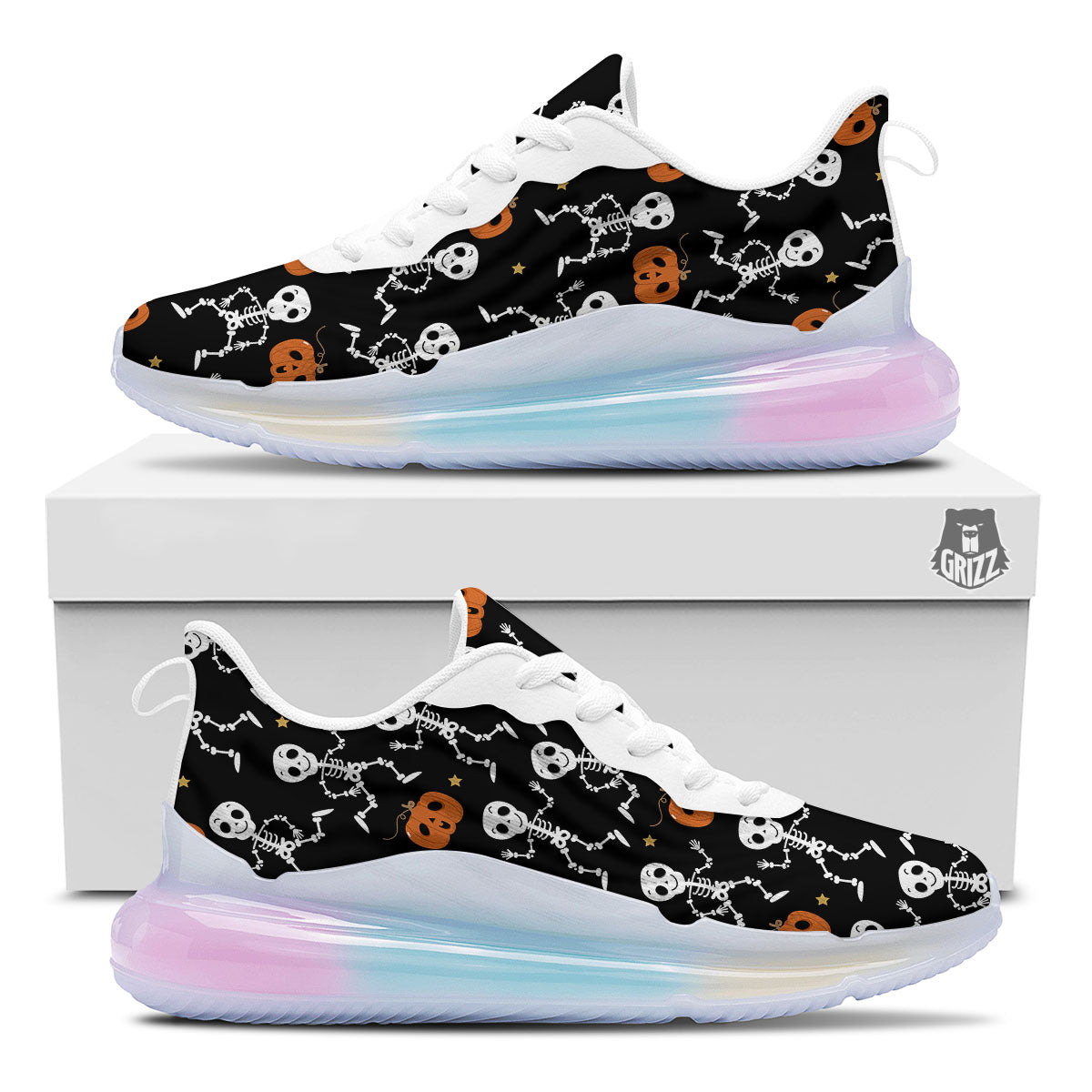 Pumpkin And Skeleton Halloween Print Running Sneakers-grizzshop