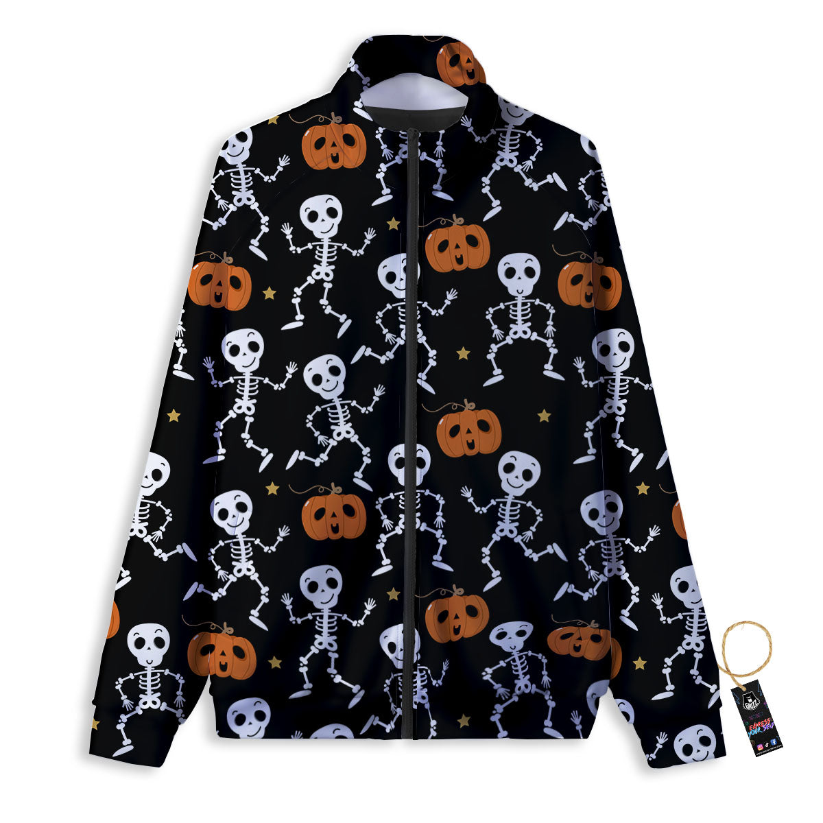 Pumpkin And Skeleton Halloween Print Track Jacket-grizzshop