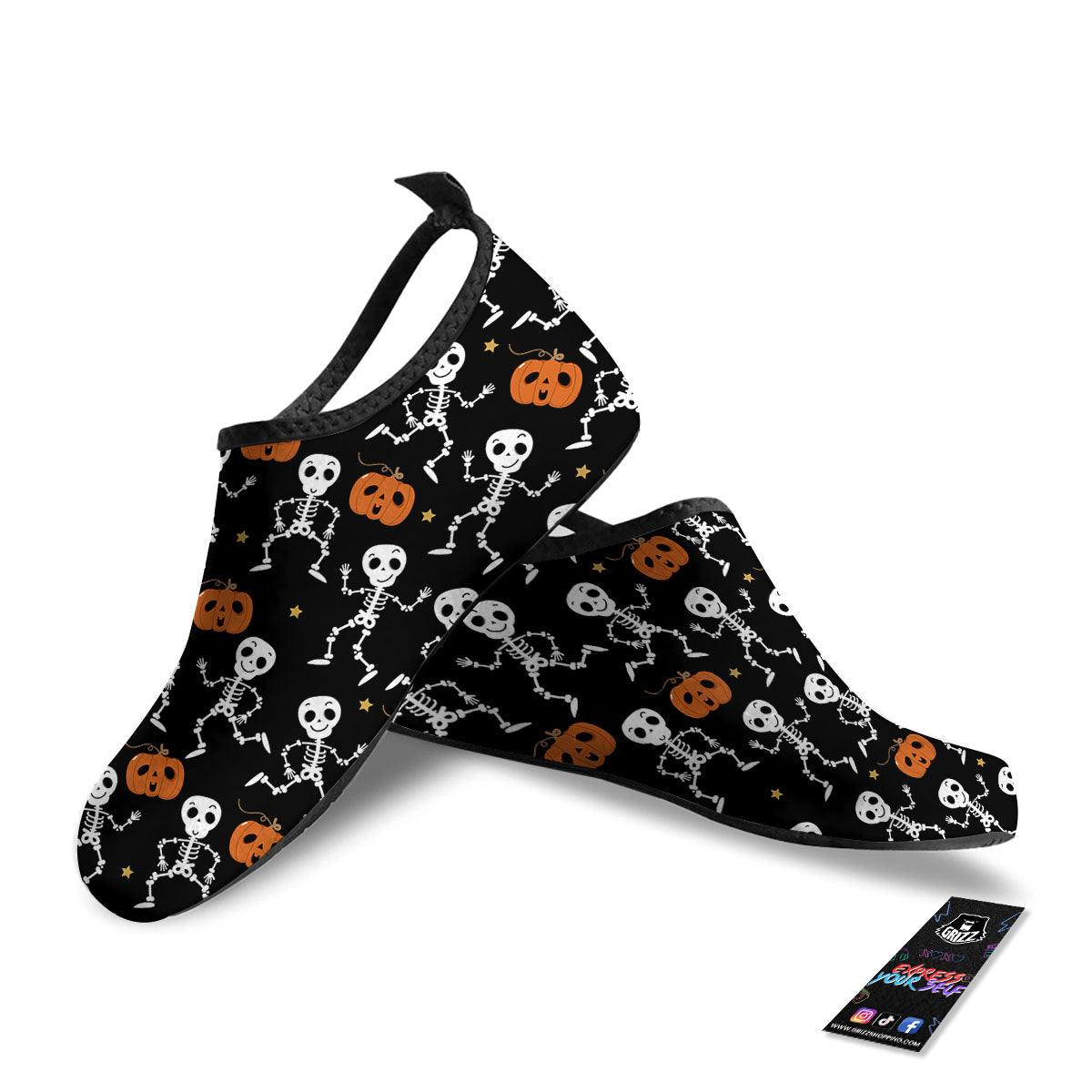 Pumpkin And Skeleton Halloween Print Water Shoes-grizzshop