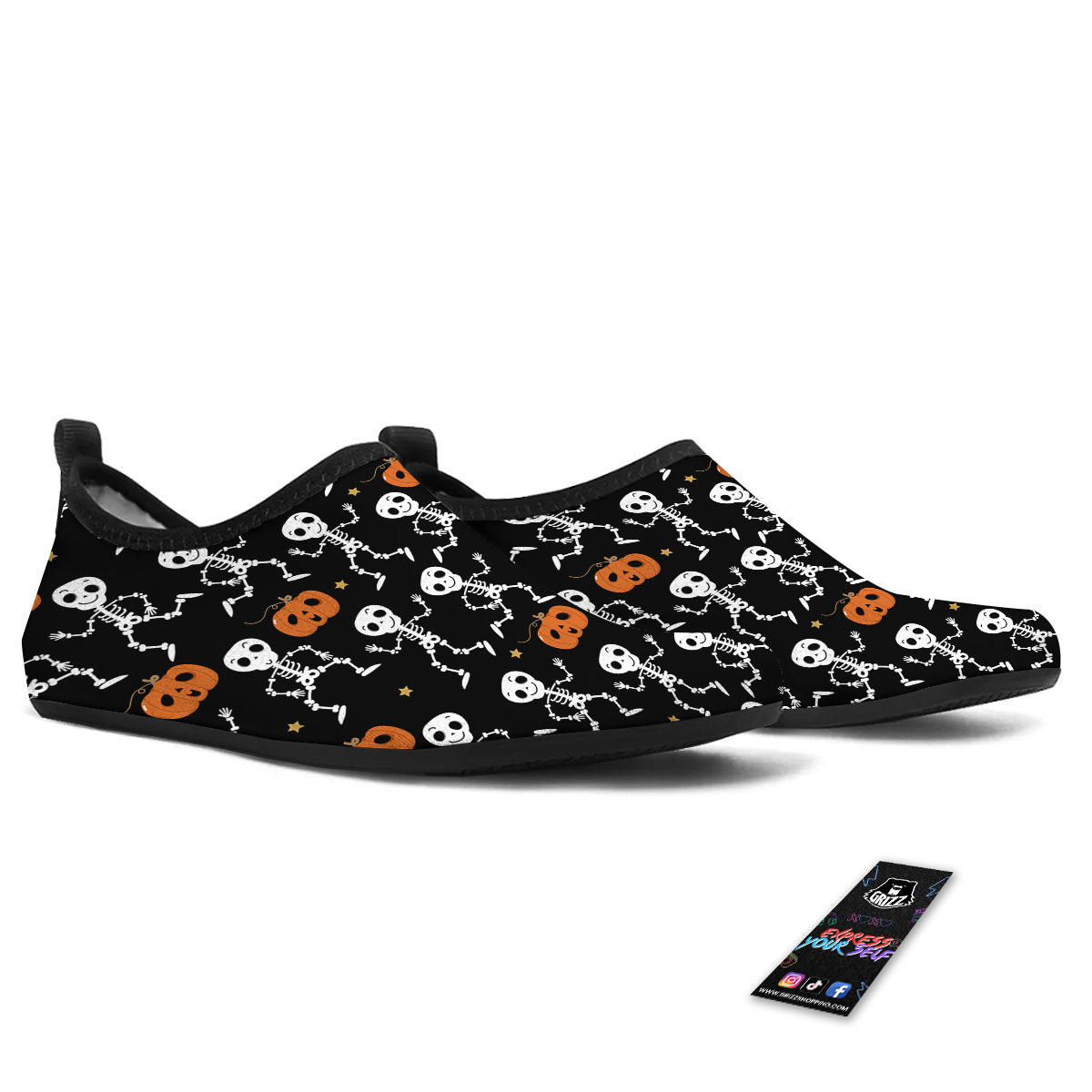 Pumpkin And Skeleton Halloween Print Water Shoes-grizzshop