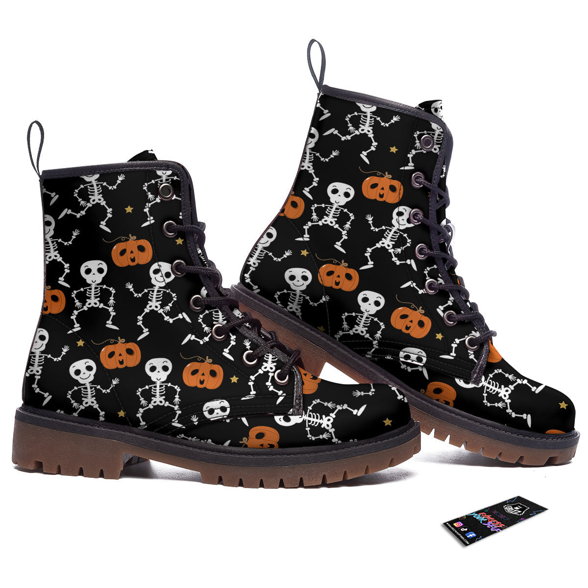 Pumpkin And Skeleton Halloween Print Work Boots-grizzshop
