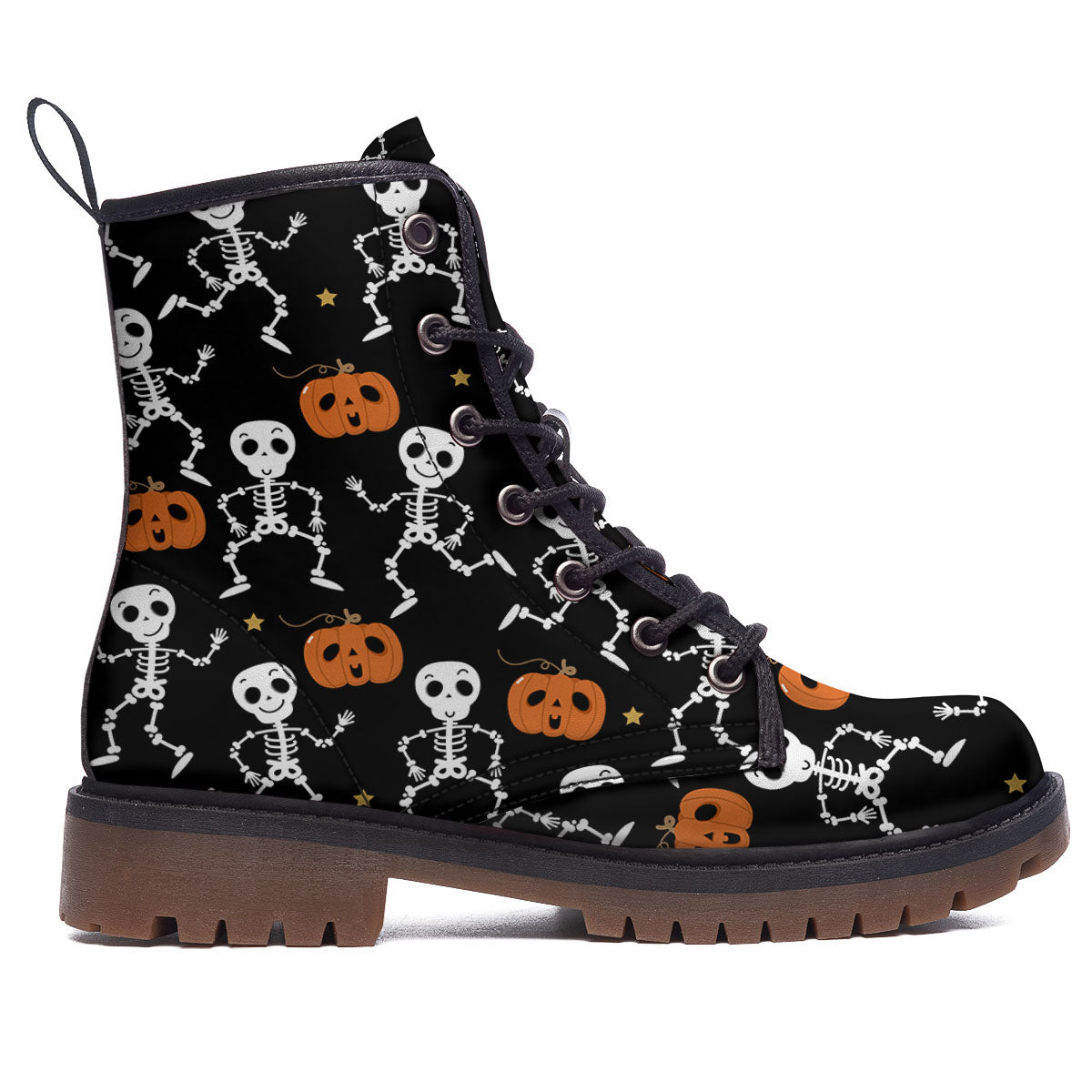 Pumpkin And Skeleton Halloween Print Work Boots-grizzshop
