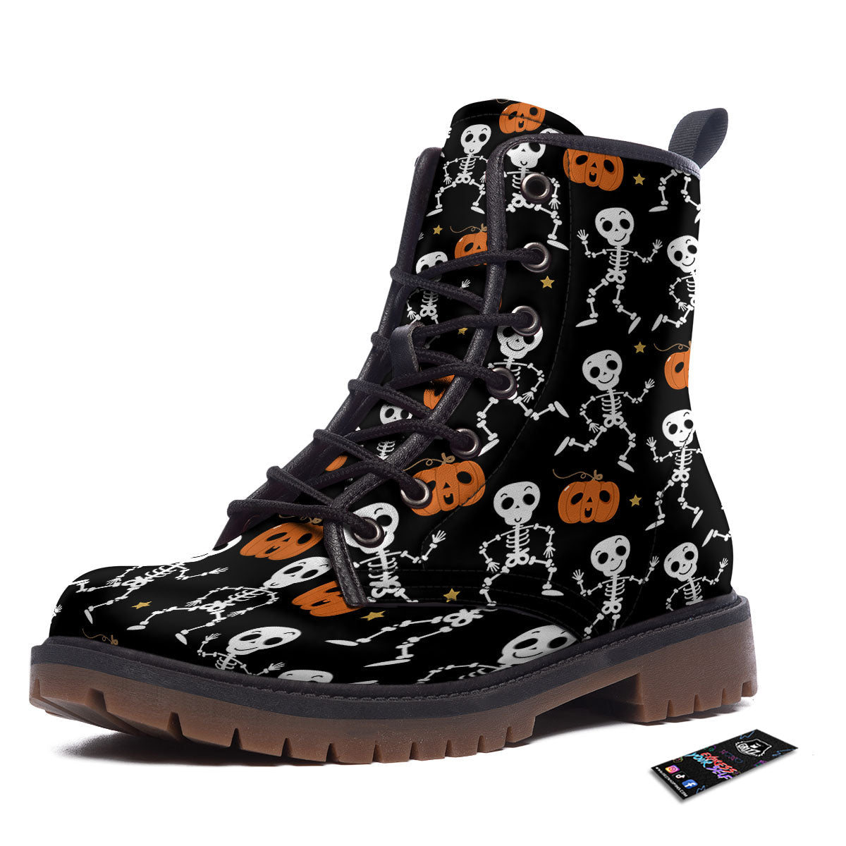 Pumpkin And Skeleton Halloween Print Work Boots-grizzshop