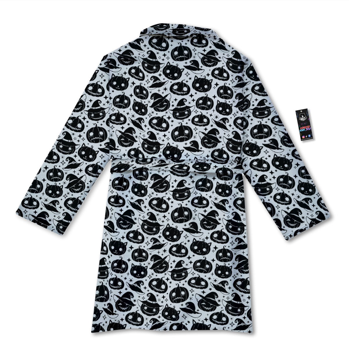 Pumpkin Black Halloween Print Pattern Bathrobe-grizzshop