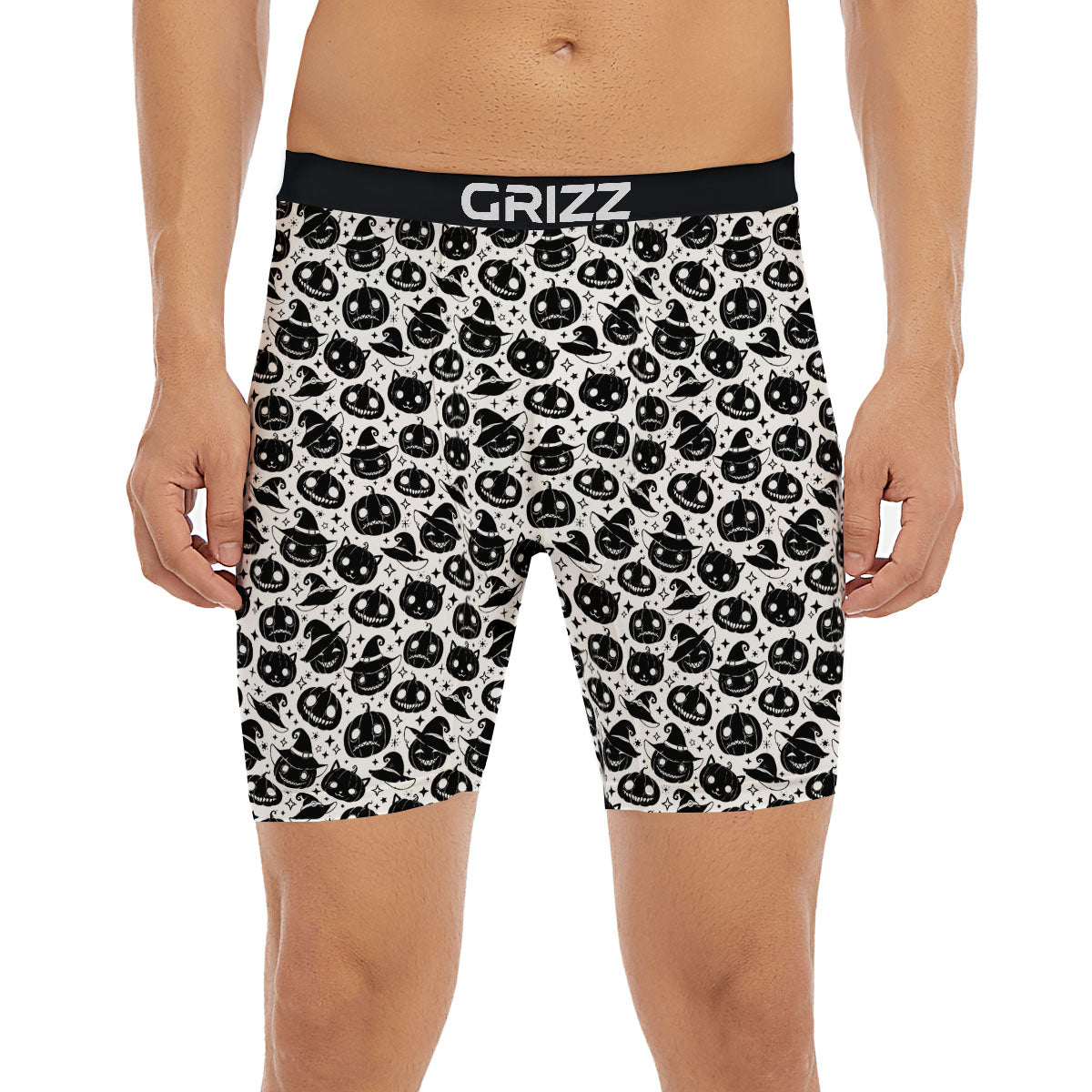 Pumpkin Black Halloween Print Pattern Boxer Briefs-grizzshop