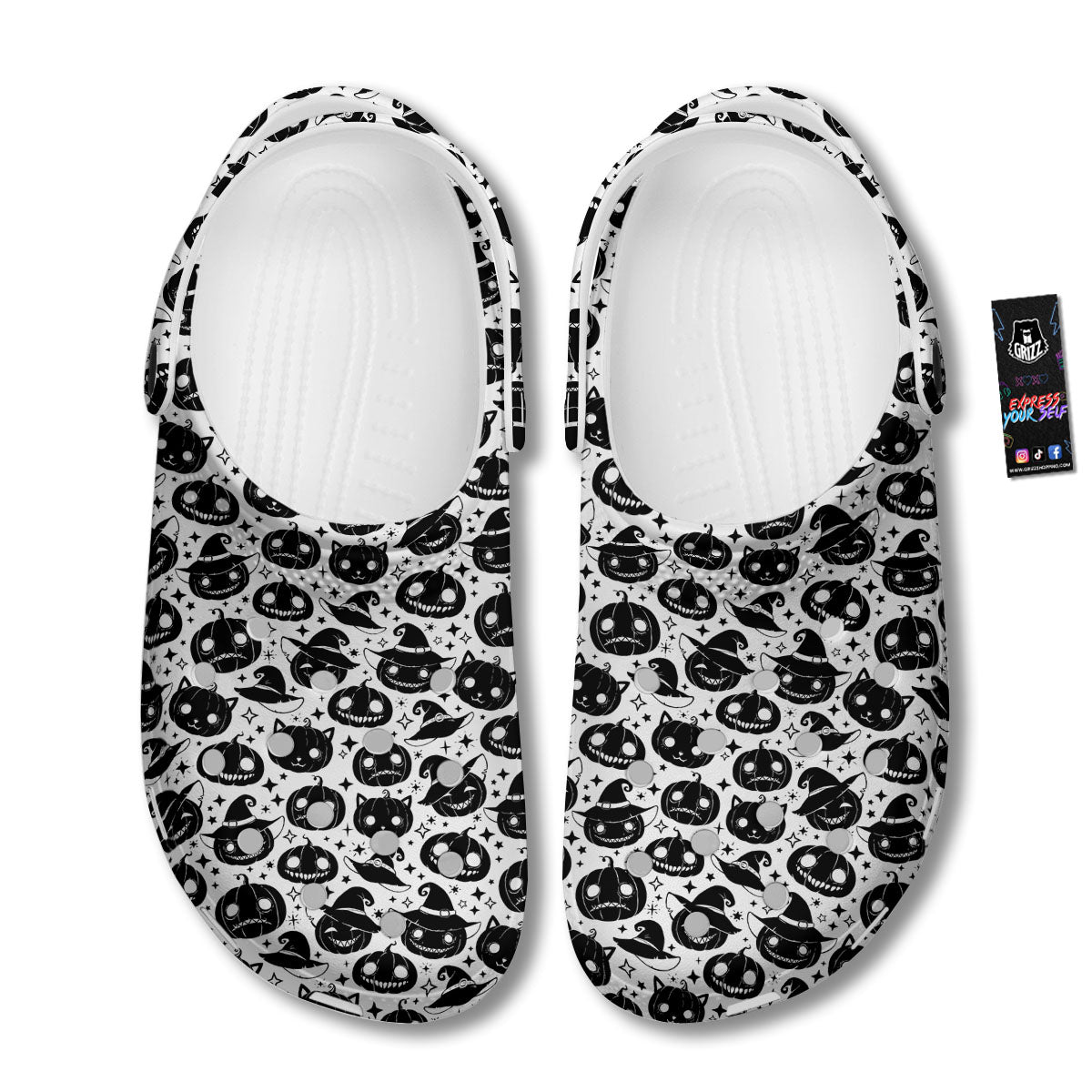Pumpkin Black Halloween Print Pattern Clog-grizzshop