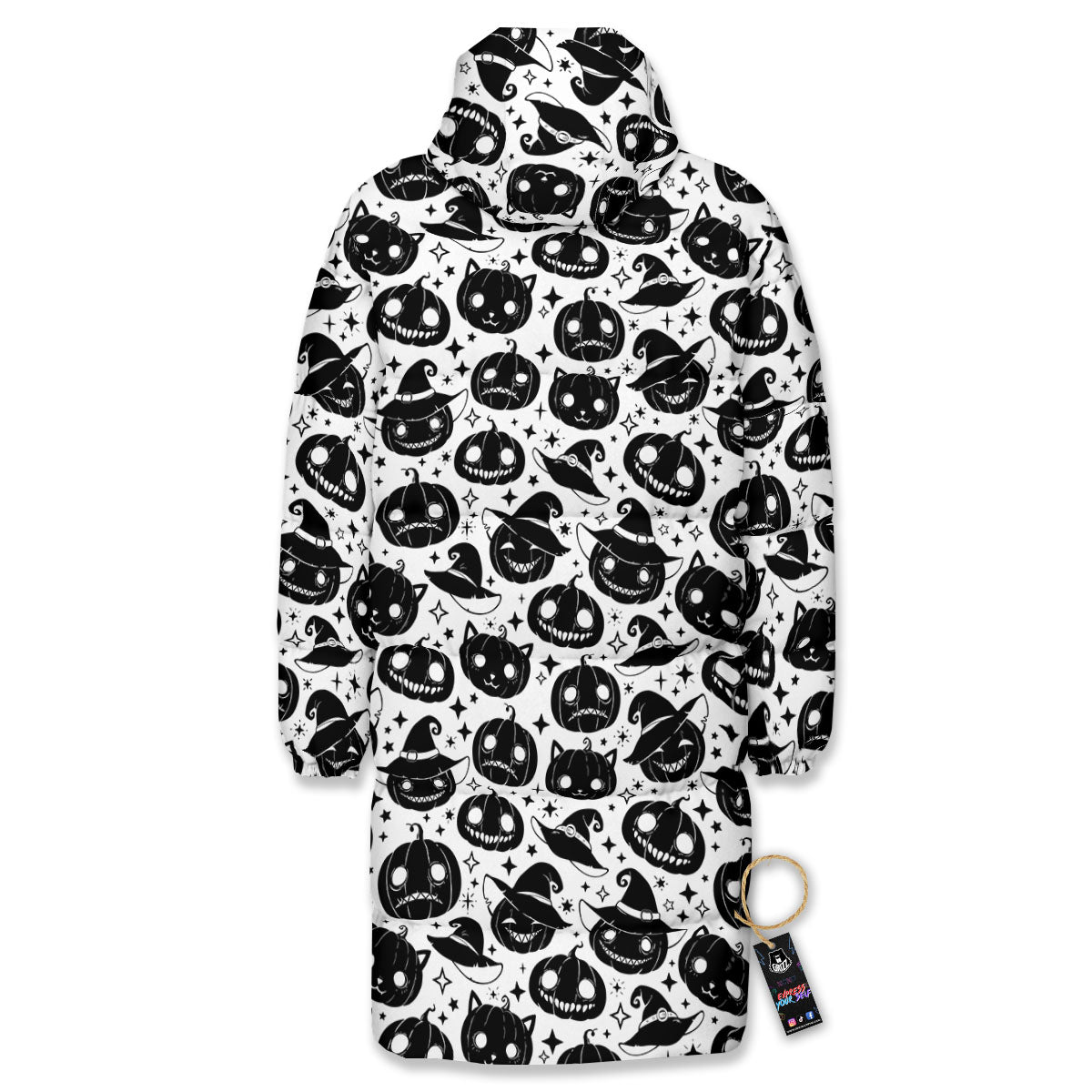 Pumpkin Black Halloween Print Pattern Long Down Jacket-grizzshop