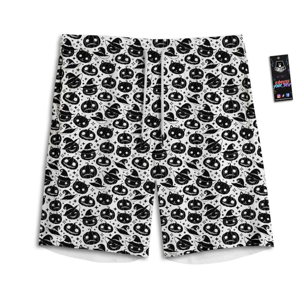 Pumpkin Black Halloween Print Pattern Men's Athletic Shorts