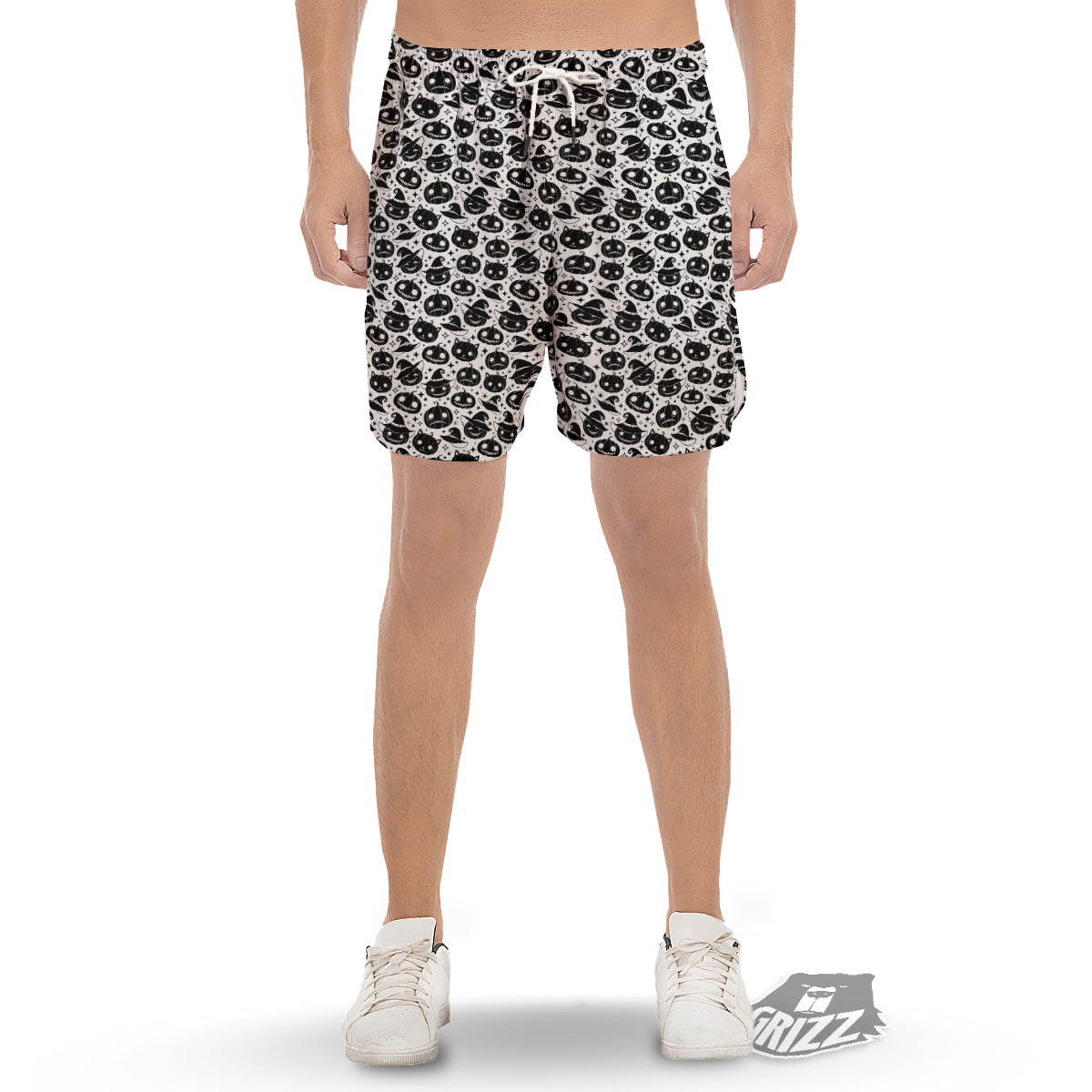 Pumpkin Black Halloween Print Pattern Men's Gym Shorts-grizzshop
