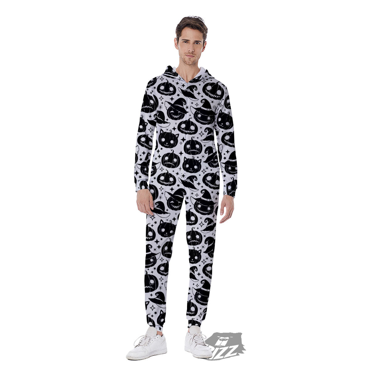 Pumpkin Black Halloween Print Pattern Men's Jumpsuit-grizzshop