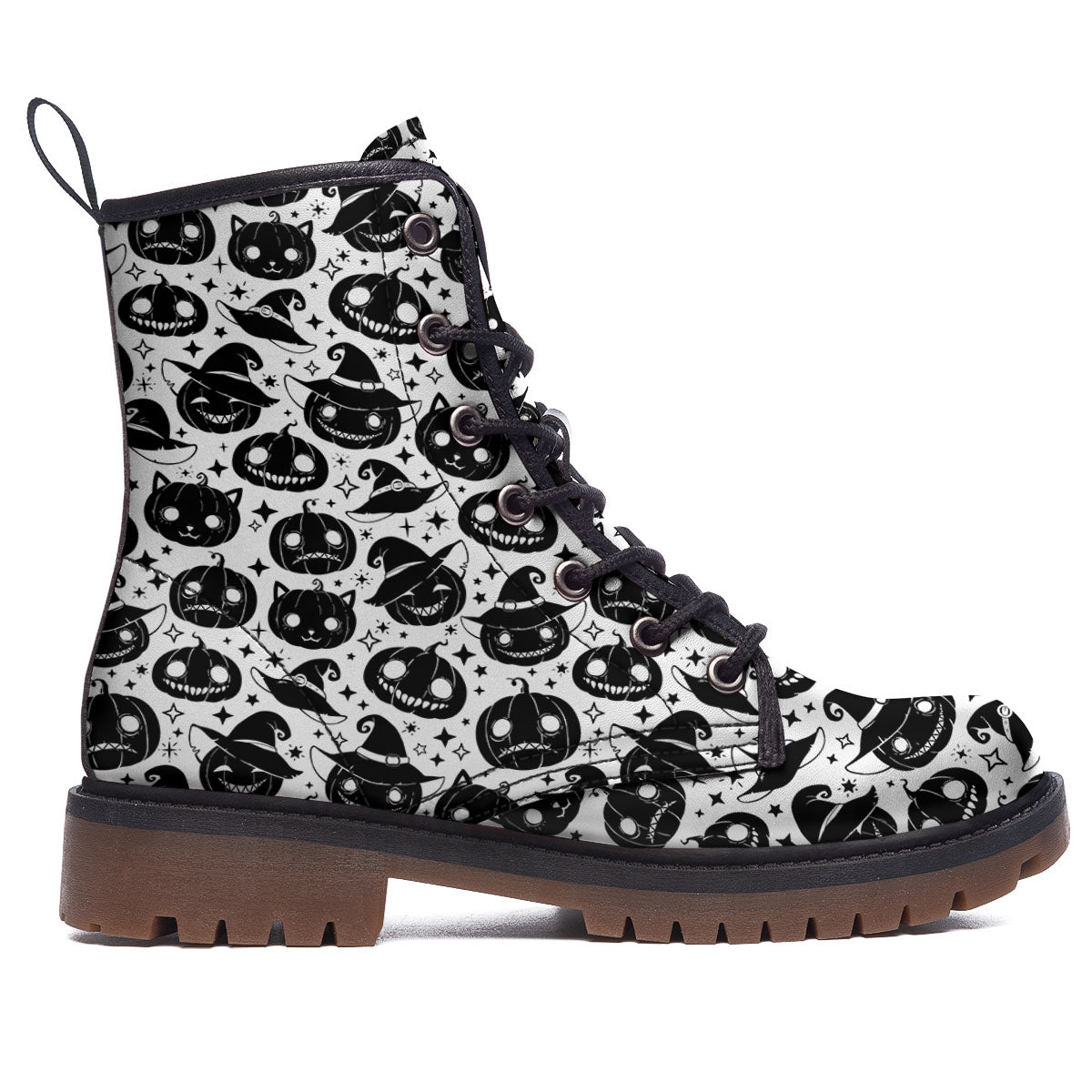 Pumpkin Black Halloween Print Pattern Work Boots-grizzshop