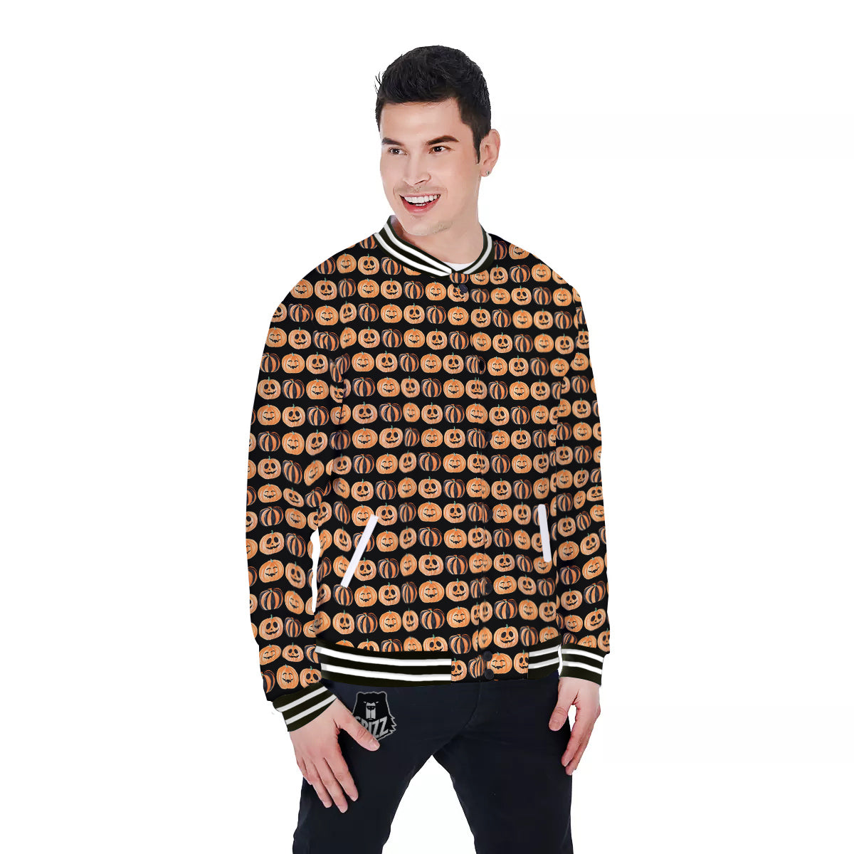 Pumpkin Cute Print Pattern Baseball Jacket-grizzshop