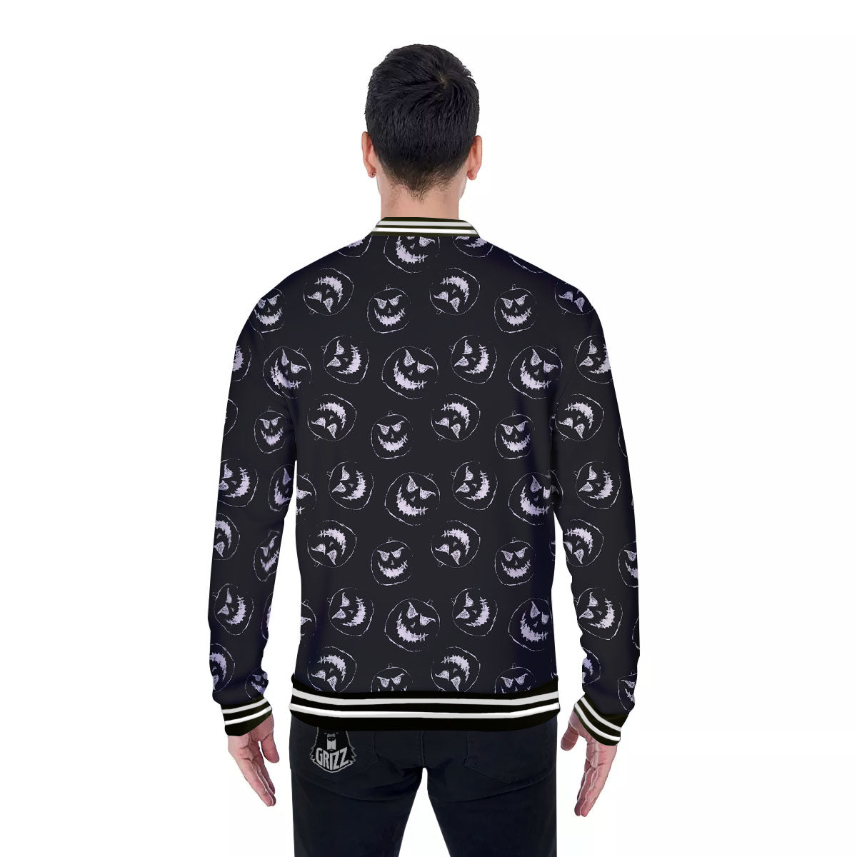 Pumpkin Faces Halloween Print Pattern Baseball Jacket-grizzshop