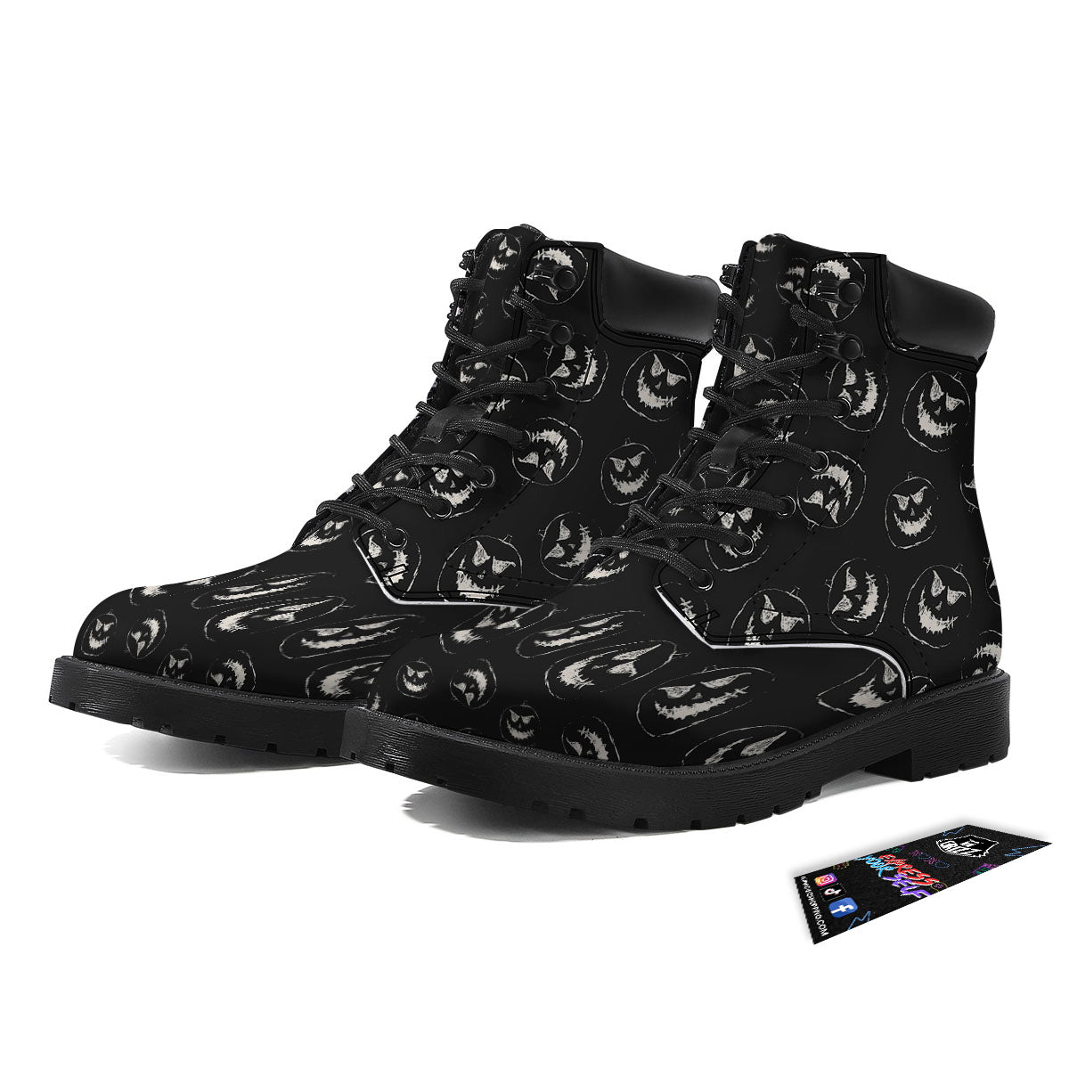 Pumpkin Faces Halloween Print Pattern Boots-grizzshop