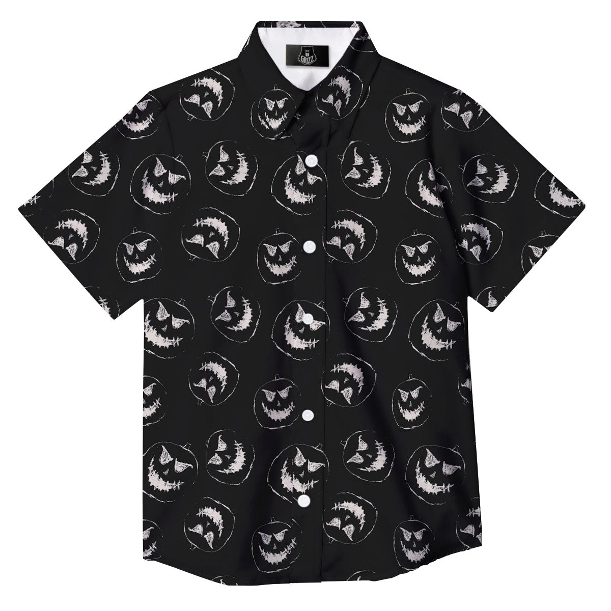 Pumpkin Faces Halloween Print Pattern Button Up Shirt-grizzshop