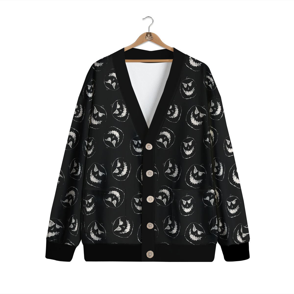Pumpkin Faces Halloween Print Pattern Cardigan-grizzshop