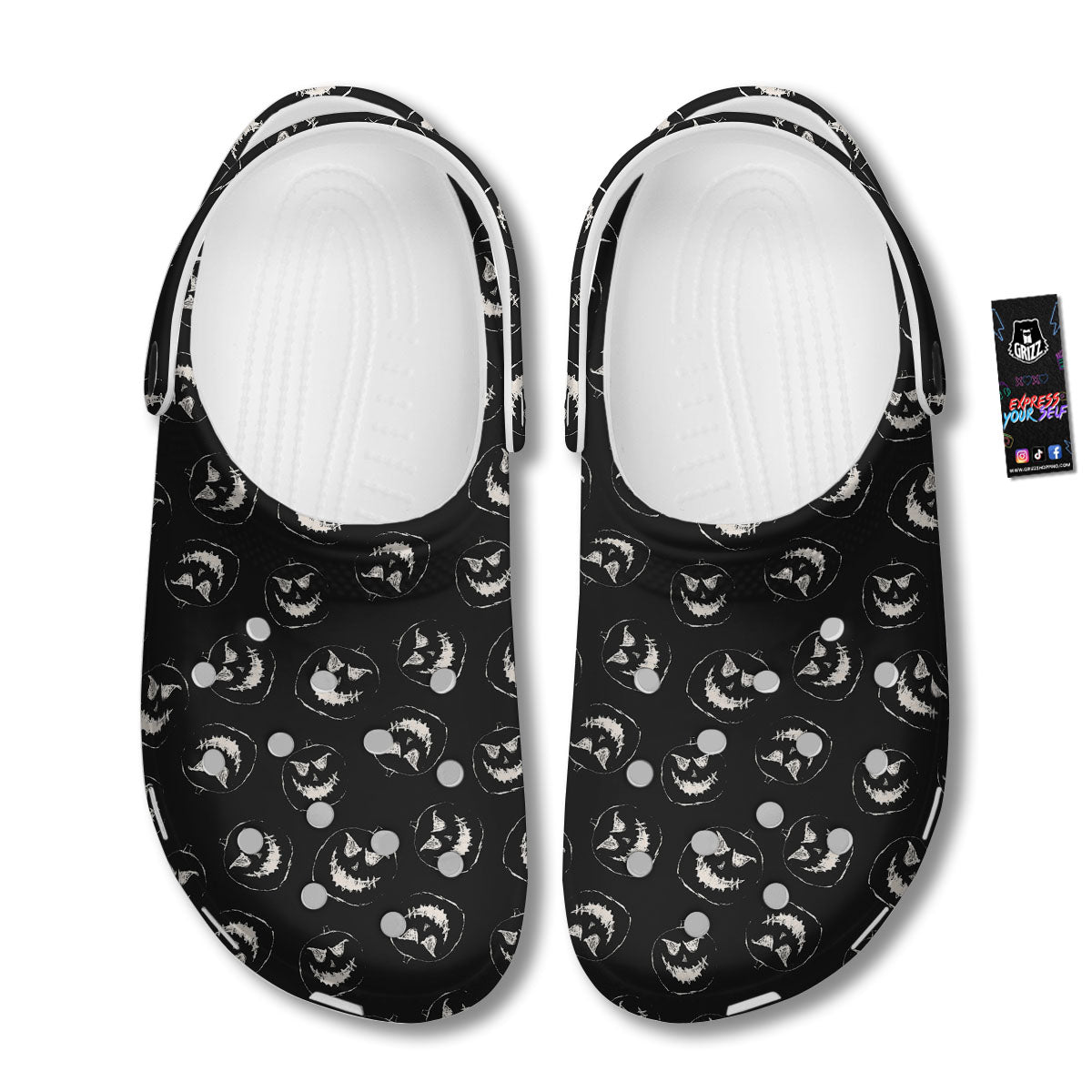 Pumpkin Faces Halloween Print Pattern Clog-grizzshop