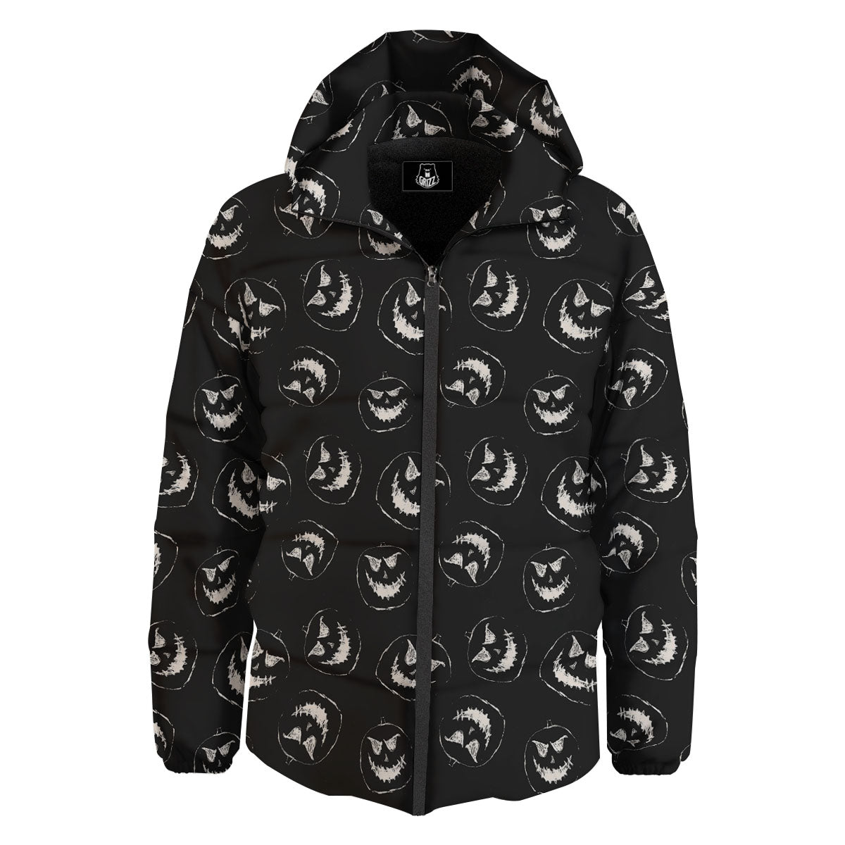 Pumpkin Faces Halloween Print Pattern Down Jacket-grizzshop