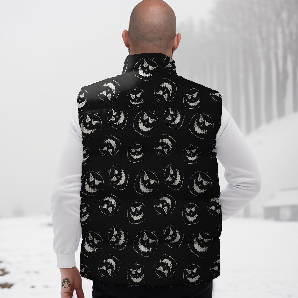 Pumpkin Faces Halloween Print Pattern Down Vest