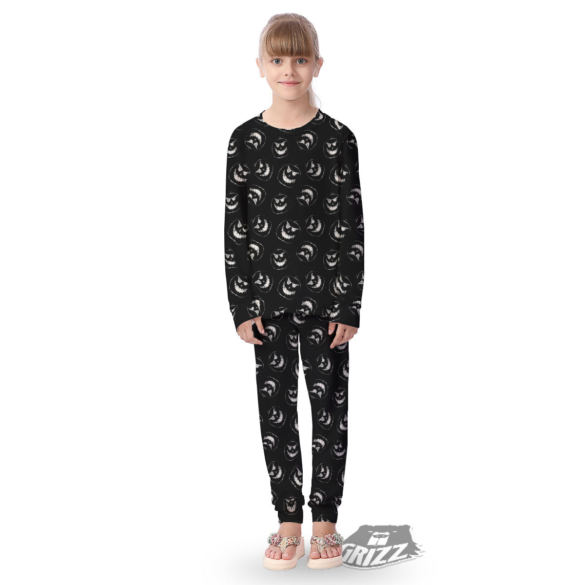 Pumpkin Faces Halloween Print Pattern Kid's Pajamas-grizzshop