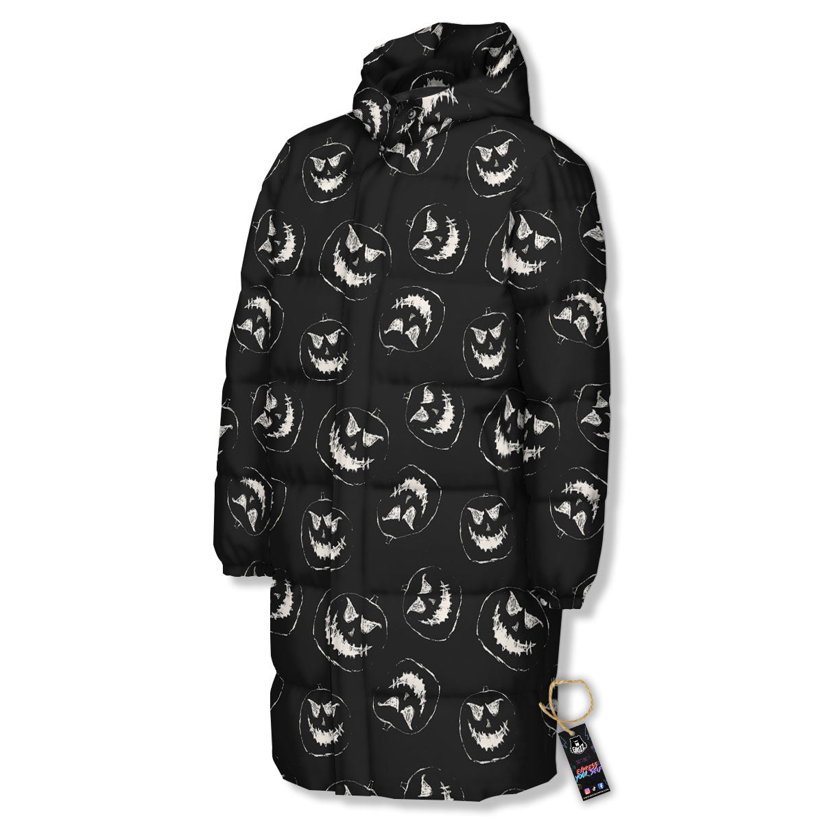 Pumpkin Faces Halloween Print Pattern Long Down Jacket-grizzshop