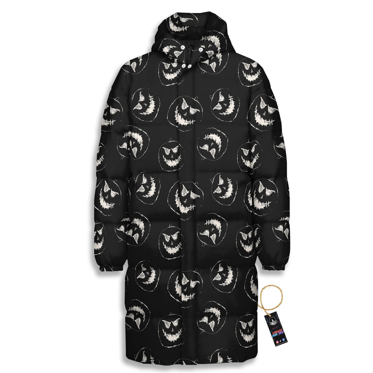 Pumpkin Faces Halloween Print Pattern Long Down Jacket-grizzshop