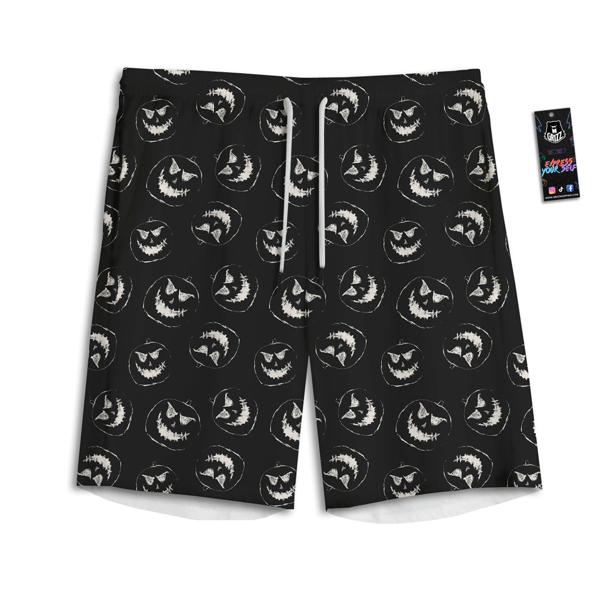 Pumpkin Faces Halloween Print Pattern Men's Athletic Shorts