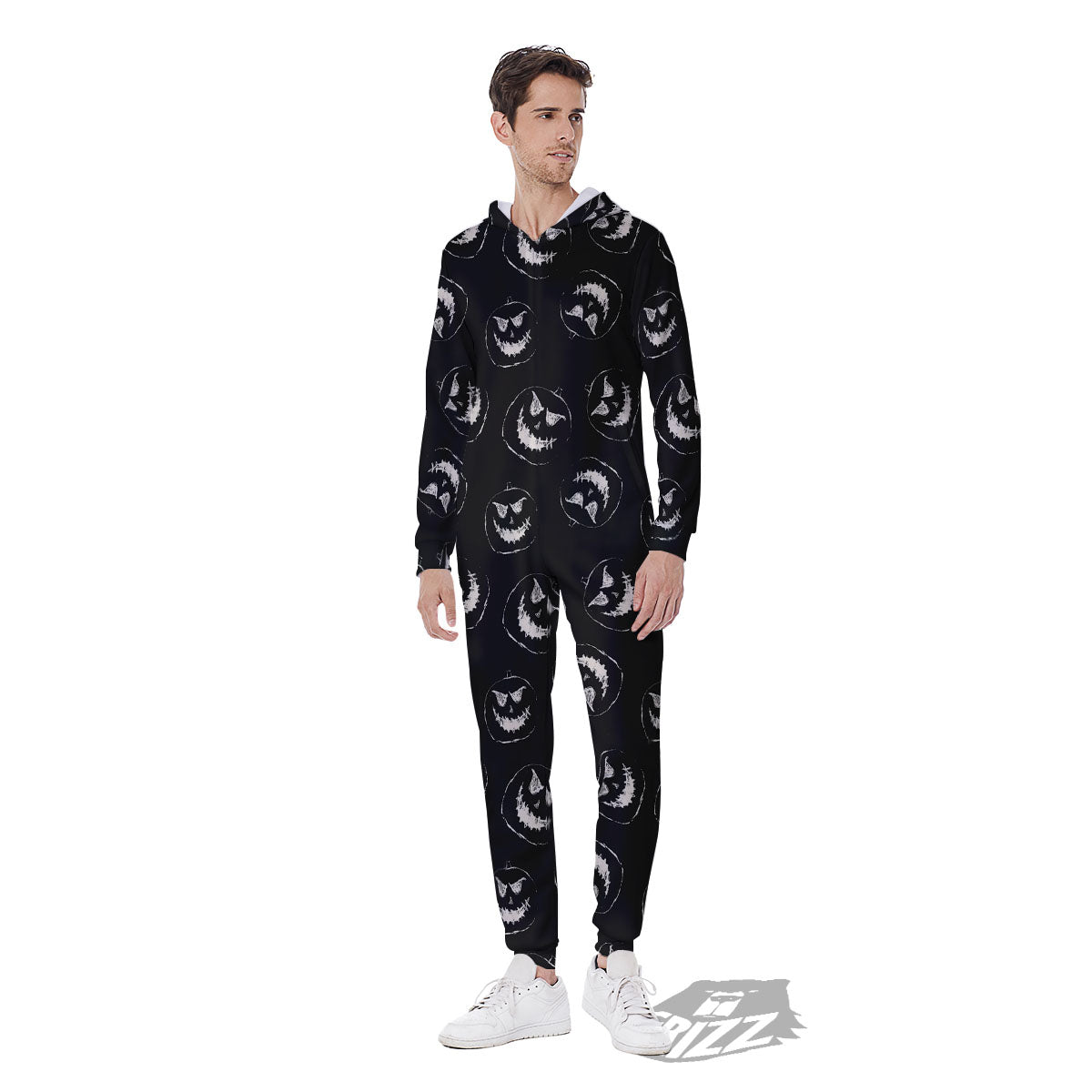 Pumpkin Faces Halloween Print Pattern Men's Jumpsuit-grizzshop