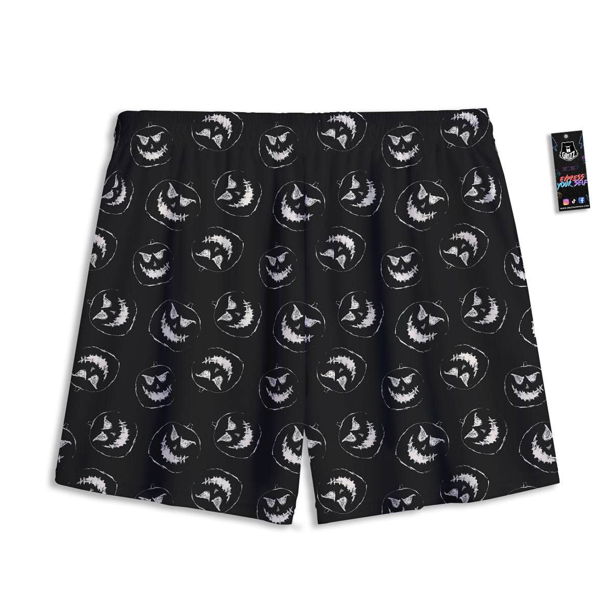 Pumpkin Faces Halloween Print Pattern Mesh Shorts