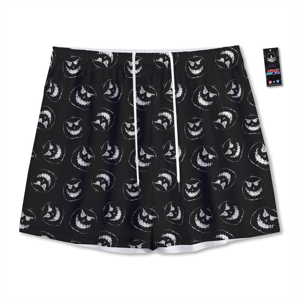 Pumpkin Faces Halloween Print Pattern Mesh Shorts