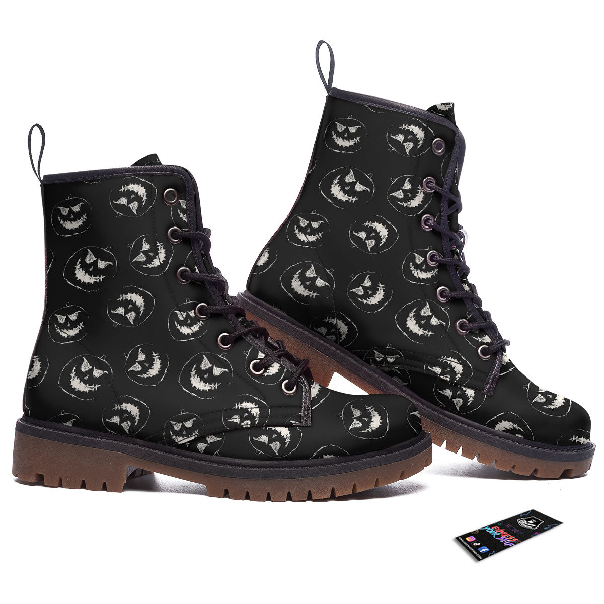 Pumpkin Faces Halloween Print Pattern Work Boots-grizzshop