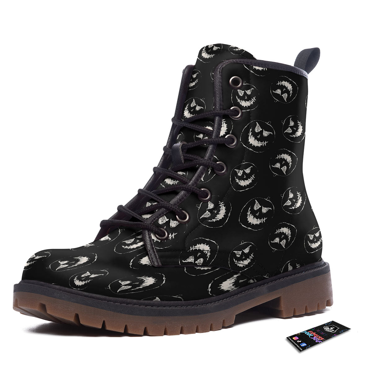 Pumpkin Faces Halloween Print Pattern Work Boots-grizzshop