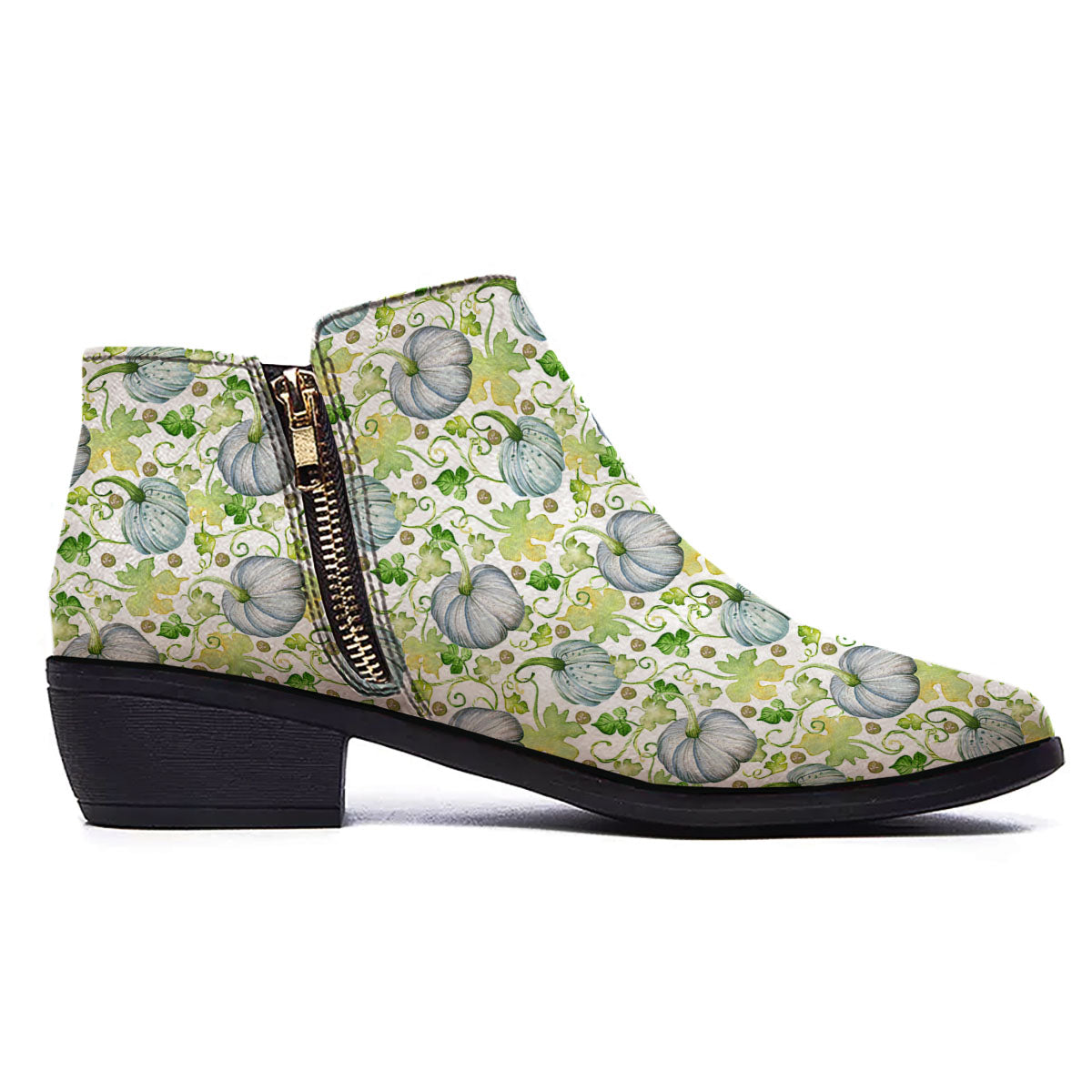 Pumpkin Green Print Pattern Ankle Boots-grizzshop